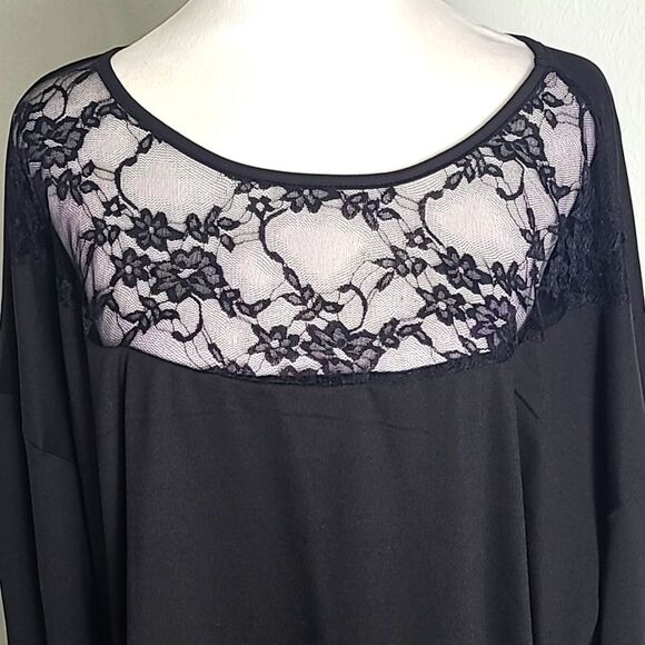 Shein Curve Black Top with Sheer Lace Neckline, Size 4XL - Picture 3 of 8